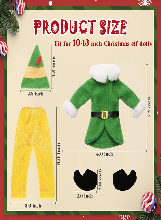 GKLTVB 6 pc Christmas Elf Doll Accessories Kit,Holiday Elf Doll Clothes Outfit Include Cute Mini Cone-Shaped Hat,Green Robe,Leather Belt,Yellow Pants, Black Boots - Image 3